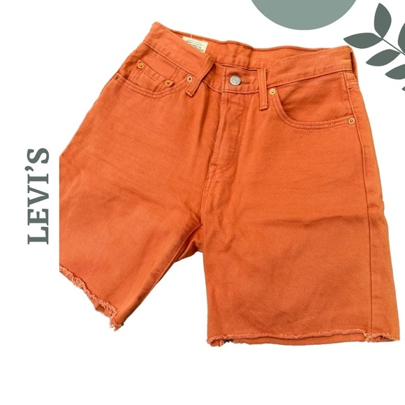 🛍️3/$40 Levi’s 501 High Rise Denim Shorts Orange Raw Hem Size 24 - Picture 3 of 5